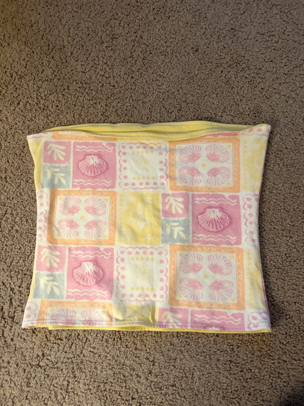 Hollister Pastel Yellow Pink Shell-Print Tube Top